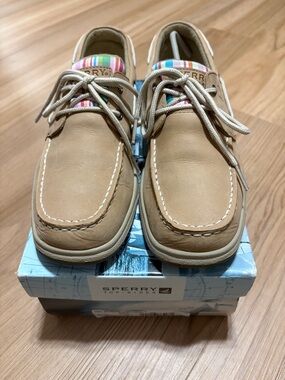 Sperry Top-Sider Girls Intrepid Linen Pink Boat Shoes Size 6M Stripe Lace